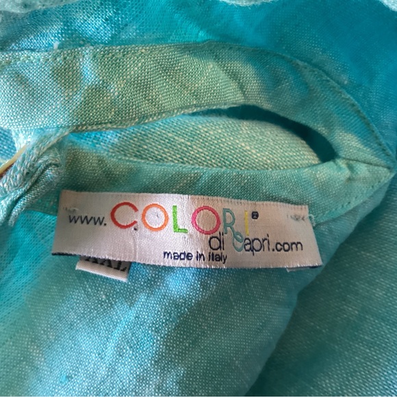 Colori Di Capri Blue 100% Italy Linen Keyhole Button Back Tank Top Plus Size XXL - Picture 7 of 8